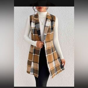 Plaid Lapel Neck Vest Coat - Size S